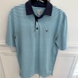 Callaway Men's Aqua and Navy Striped Polo Shirt